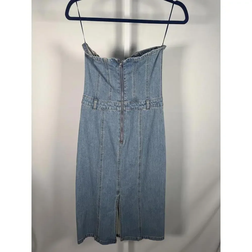 NWT Steve Madden Denim Strapless Midi Dress Size S - Picture 3 of 5